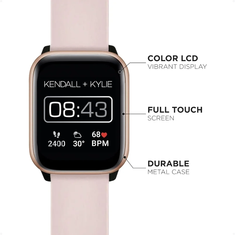 NEW Kendall + Kylie Women Smart Watch Set Rose Gold Blush Black Logo Straps 36mm